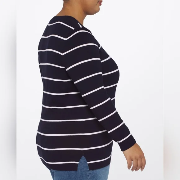 41 HAWTHORN Aubree Striped Crew Neck Sweater Navy and White Plus Size 2X - Picture 2 of 11